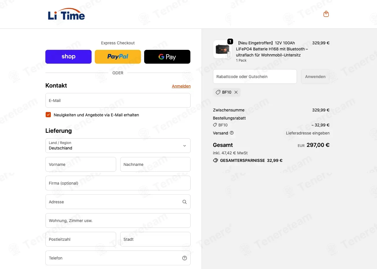 LiTime DE coupon code: 10% off with BF10. Tested and valid as 2 weeks ago.