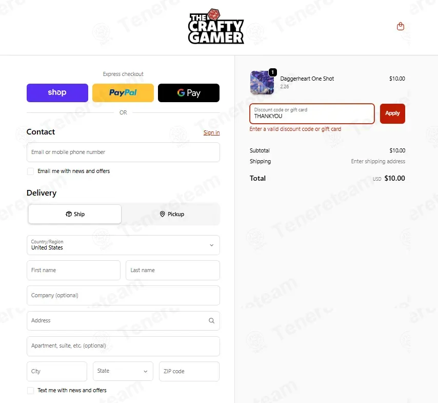 The Crafty Gamer coupon code: 20% off with THANKYOU. Tested and valid as 2 months ago.
