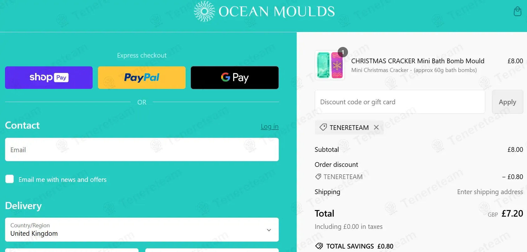 Ocean Moulds coupon code: 10% off with TENERETEAM. Tested and valid as 2 months ago.