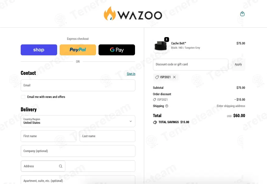 Wazoo Survival Gear coupon code: 20% off with ISP2021. Tested and valid as 1 week ago.