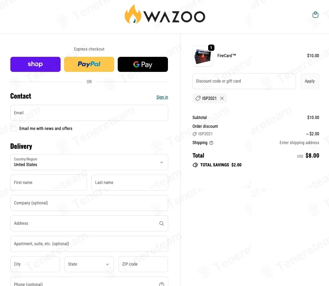Wazoo Survival Gear coupon code: 20% off with ISP2021. Tested and valid as 1 week ago.