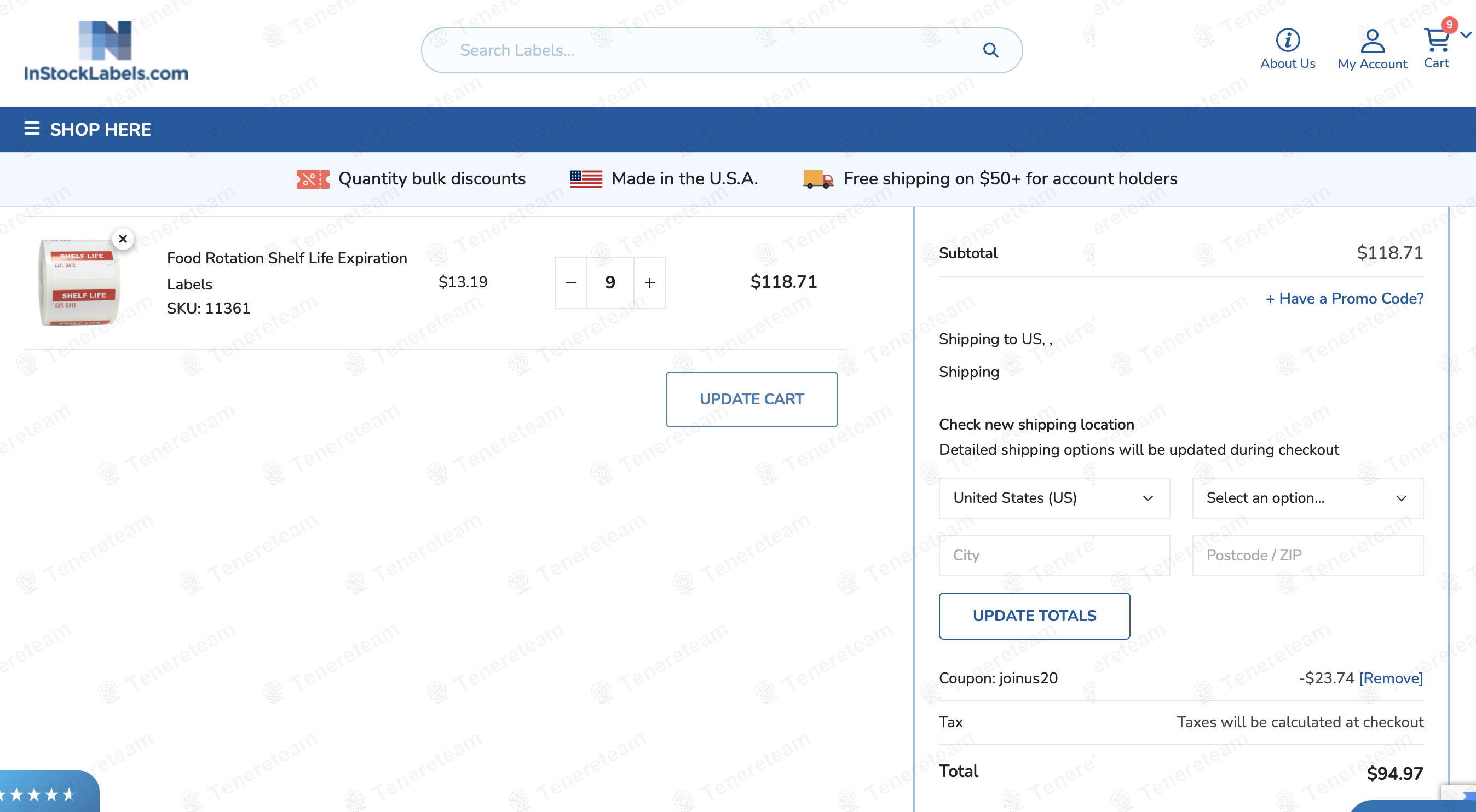 In Stock Labels coupon code: 20% off with JOINUS20. Tested and valid as 8 months ago.