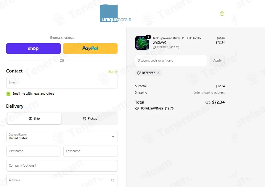 Unique Corals coupon code: 15% off with REEFBEEF. Tested and valid as 1 month ago.