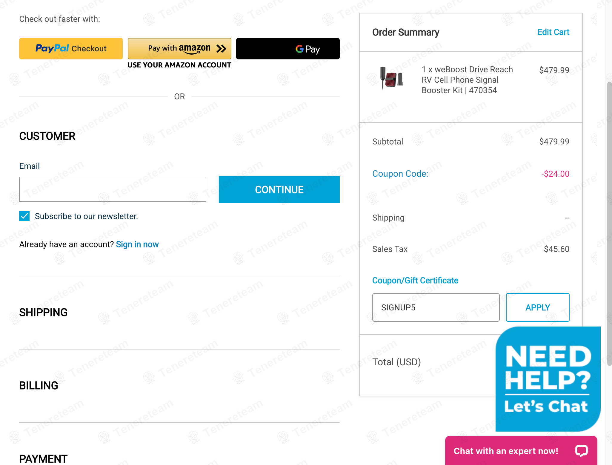 Signalboosters coupon code: 5% off with SIGNUP5. Tested and valid as 1 year ago.