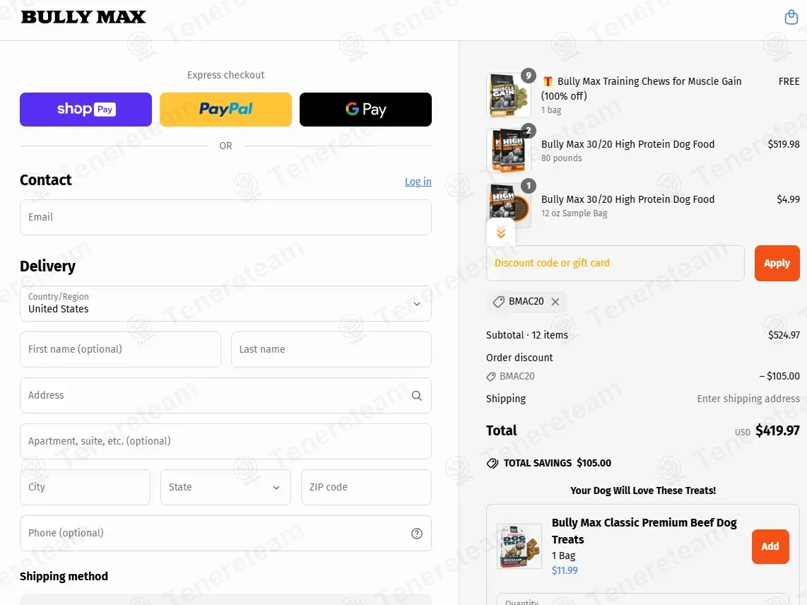 Bully Max Shop coupon code: 20% off with BMAC20. Tested and valid as 1 year ago.