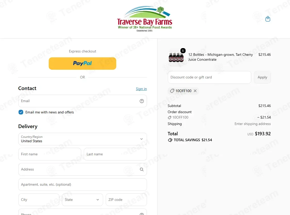 Traverse Bay Farms coupon code: 10% off with 10OFF100. Tested and valid as 1 day ago.