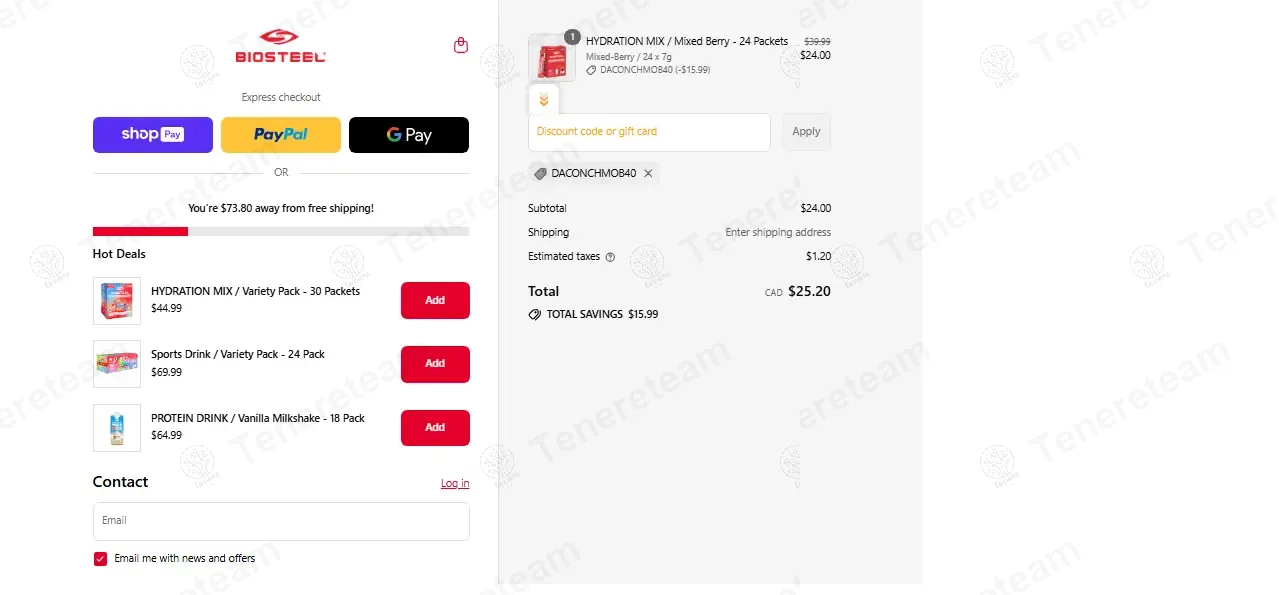 BioSteel CA coupon code: 40% off with DACONCHMOB40. Tested and valid as 9 months ago.