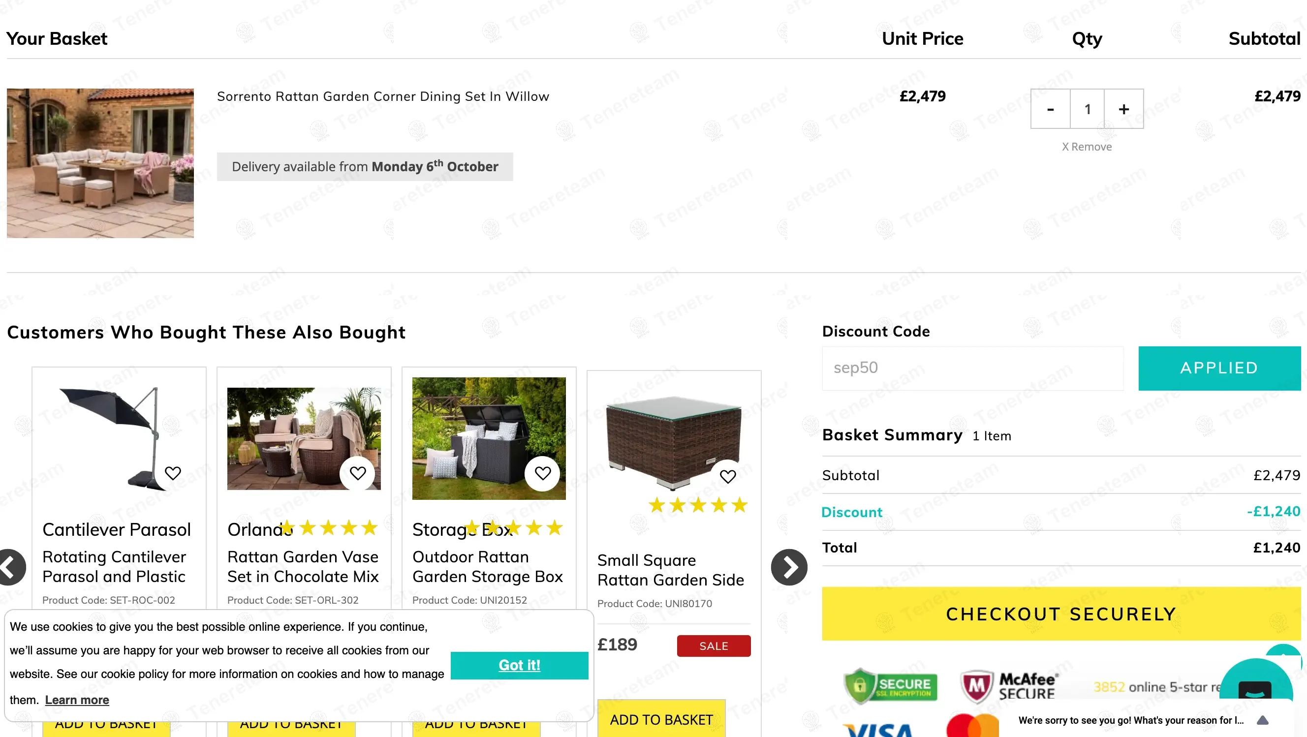 Rattan Direct coupon code: 50% off with sep50. Tested and valid as 8 months ago.