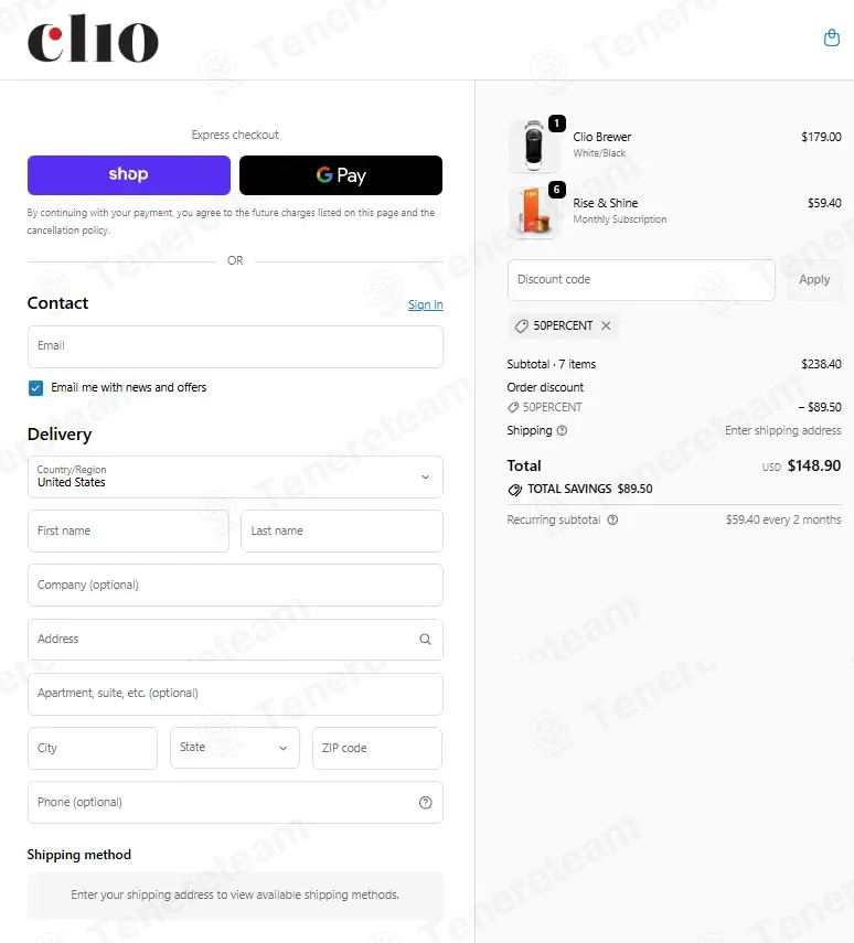 Clio Coffee coupon code: 50% off with 50PERCENT. Tested and valid as 1 week ago.
