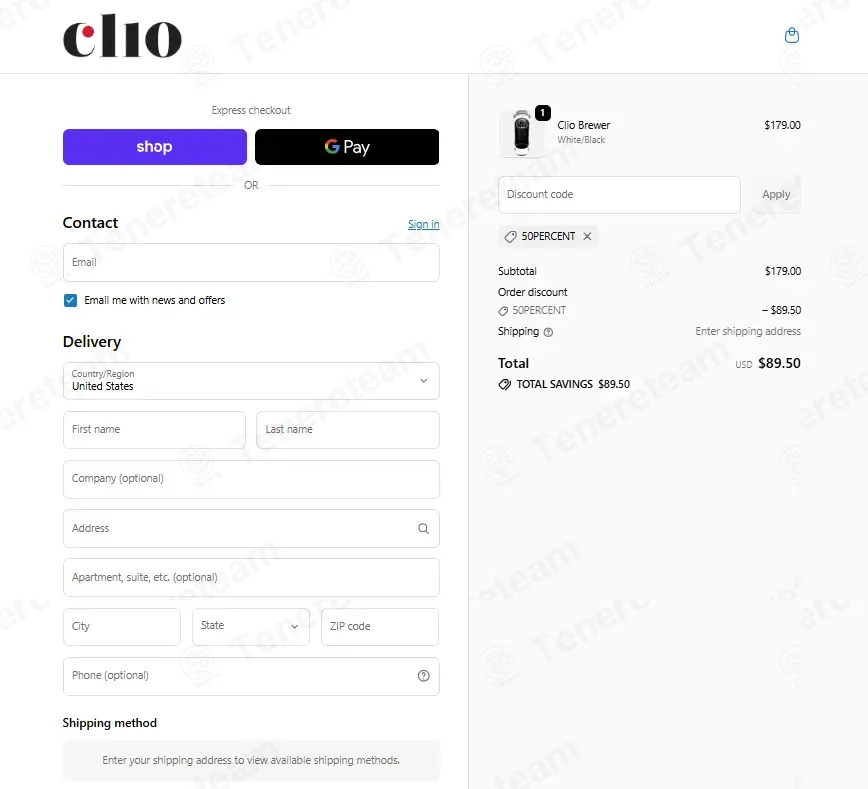 Clio Coffee coupon code: 50% off with 50PERCENT. Tested and valid as 1 week ago.