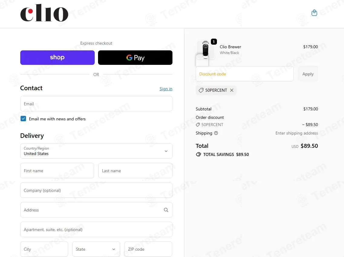 Clio Coffee coupon code: 50% off with 50PERCENT. Tested and valid as 1 week ago.