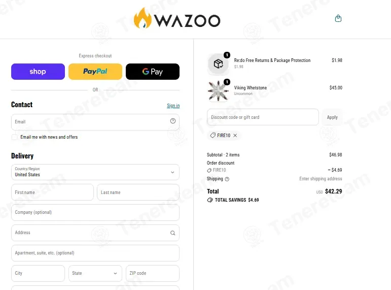 Wazoo Survival Gear coupon code: 10% off with FIRE10. Tested and valid as 1 week ago.