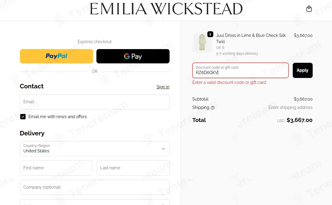 Emilia Wickstead coupon code: 10% off with RZ6D6QKV. Tested and valid as 2 months ago.