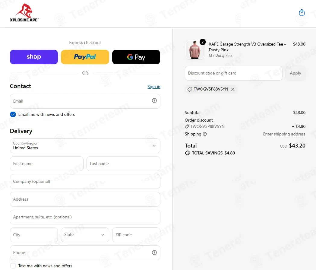 Xplosive Ape coupon code: 10% off with TWOGV5P88V5YN. Tested and valid as 3 weeks ago.