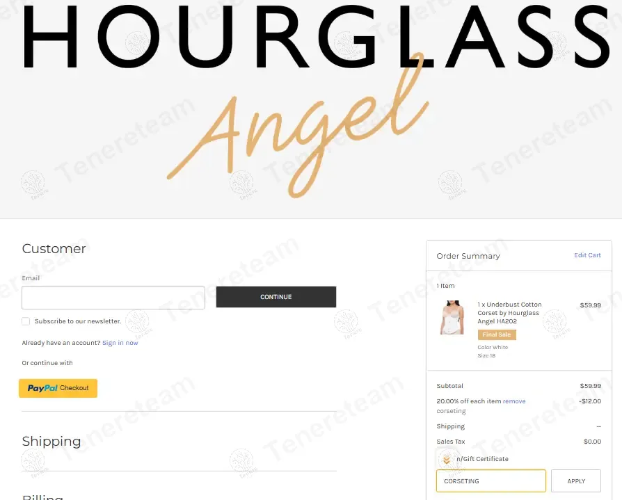 Hourglass Angel coupon code: 20% off with CORSETING. Tested and valid as 1 year ago.