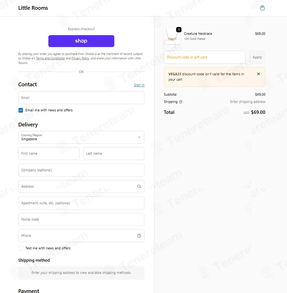 Little Rooms coupon code: 33% off with VEGA33. Tested and valid as 3 months ago.