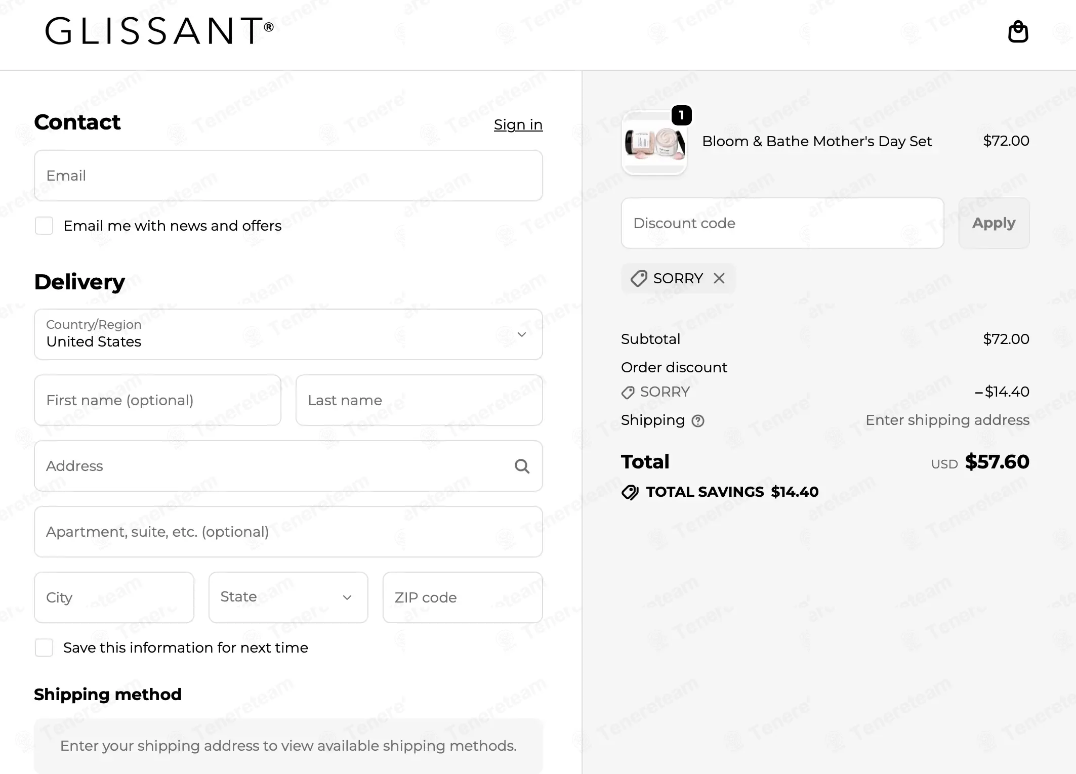 Glissant Love coupon code: 20% off with SORRY. Tested and valid as 1 week ago.