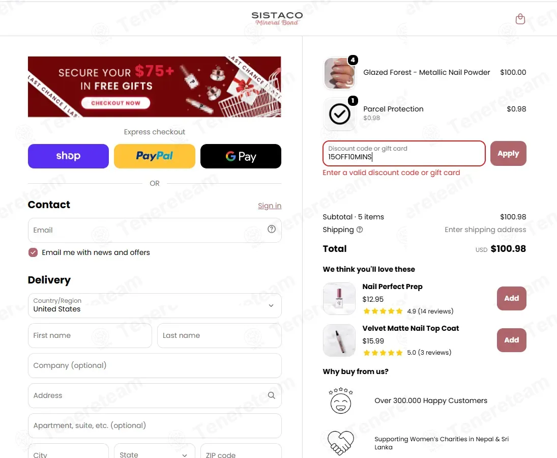 Sistaco coupon code: 15% off with 15OFF10MINS. Tested and valid as 1 month ago.