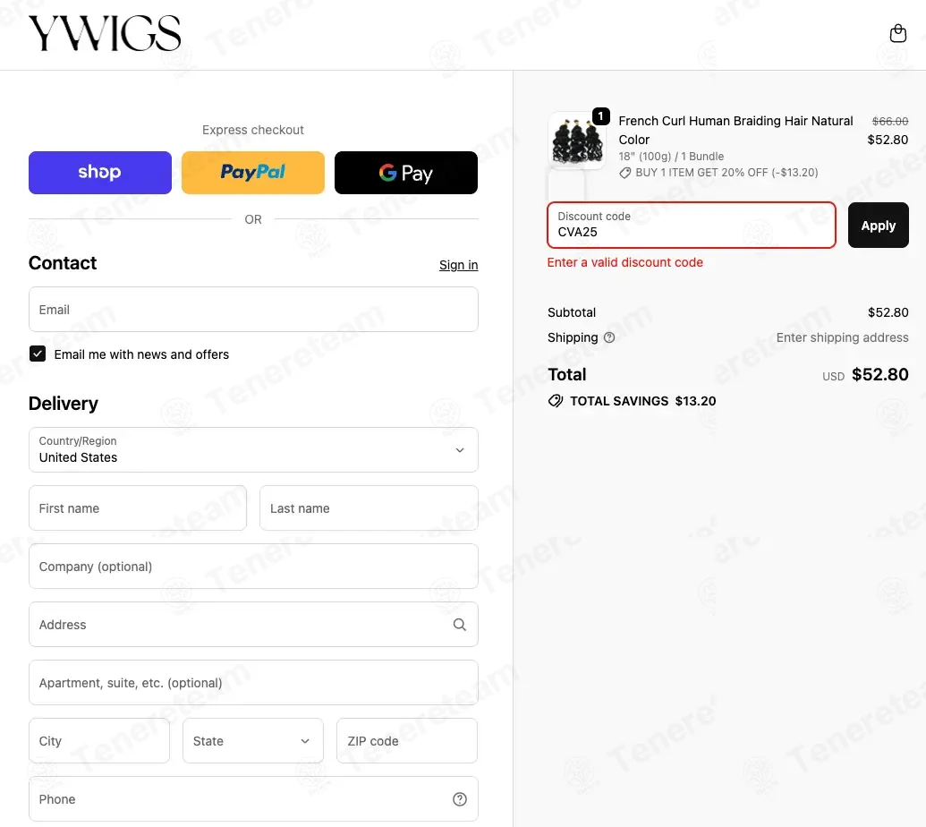 Ywigs coupon code: 25% off with CVA25. Tested and valid as 1 month ago.