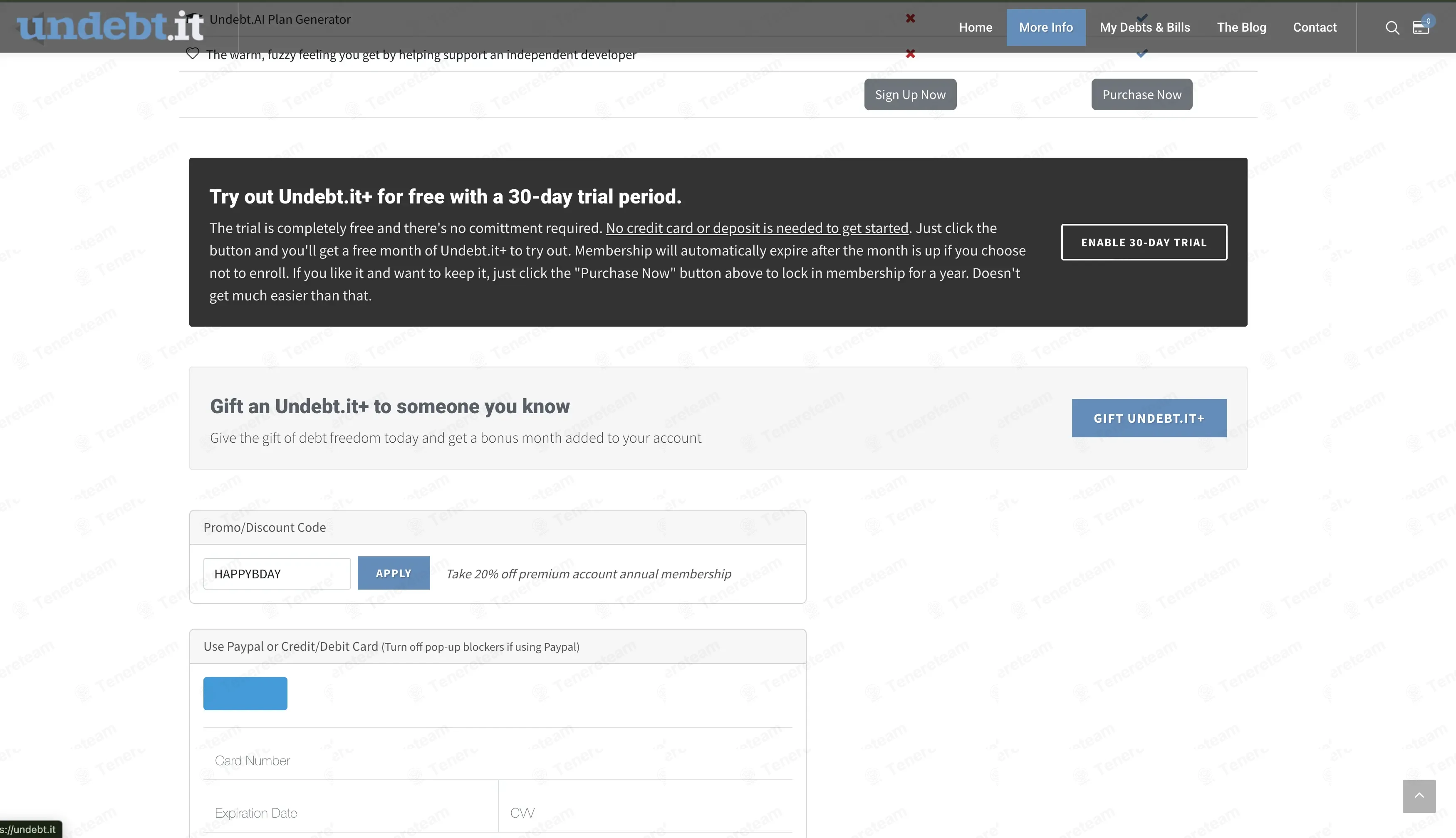 Undebt.it coupon code: 20% off with HAPPYBDAY. Tested and valid as 4 weeks ago.