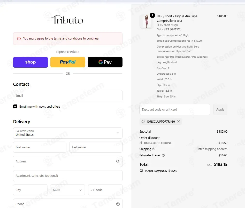 Fajas Tributo coupon code: 10% off with 10%SculptorTRINH. Tested and valid as 4 weeks ago.
