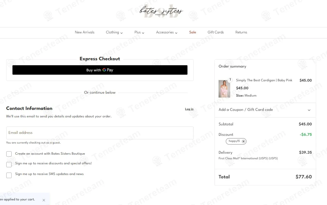 Bates Sisters Boutique coupon code: 15% off with HAPPY15. Tested and valid as 9 months ago.