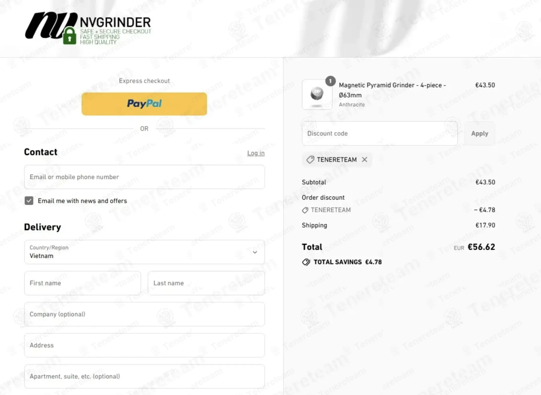 Nvgrinder coupon code: 11% off with TENERETEAM. Tested and valid as 1 month ago.