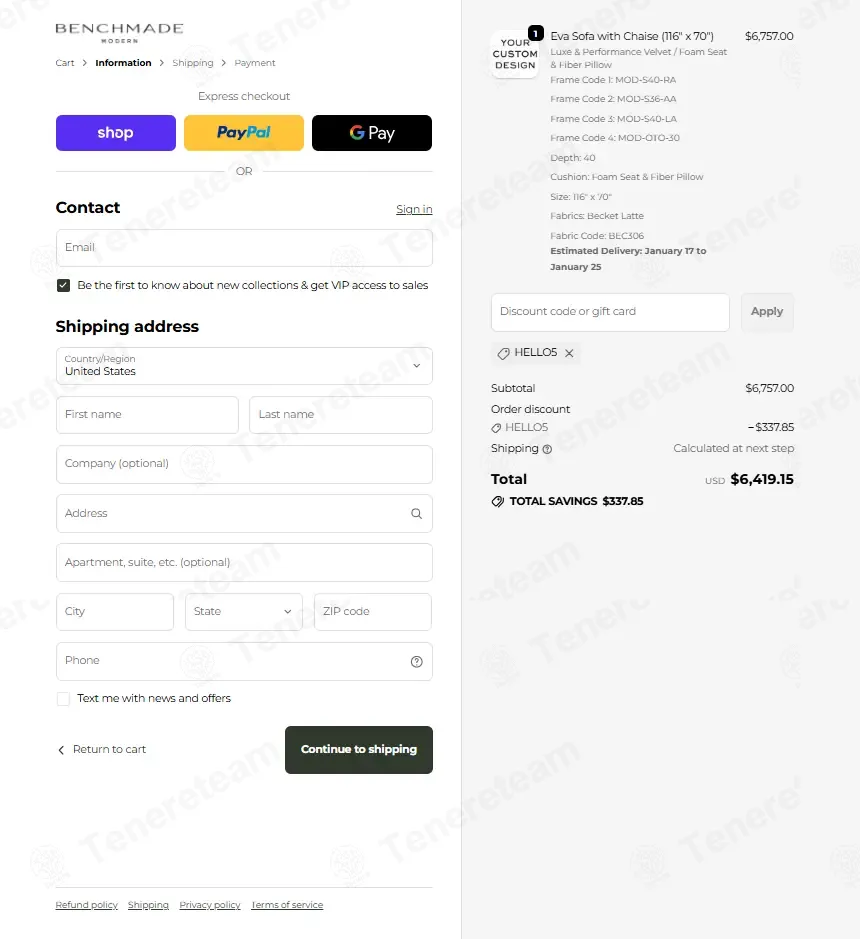 BenchMade Modern coupon code: 5% off with HELLO5. Tested and valid as 3 months ago.
