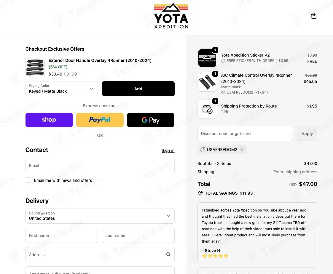 Yota Xpedition coupon code: 15% off with USAFREEDOM2. Tested and valid as 8 months ago.