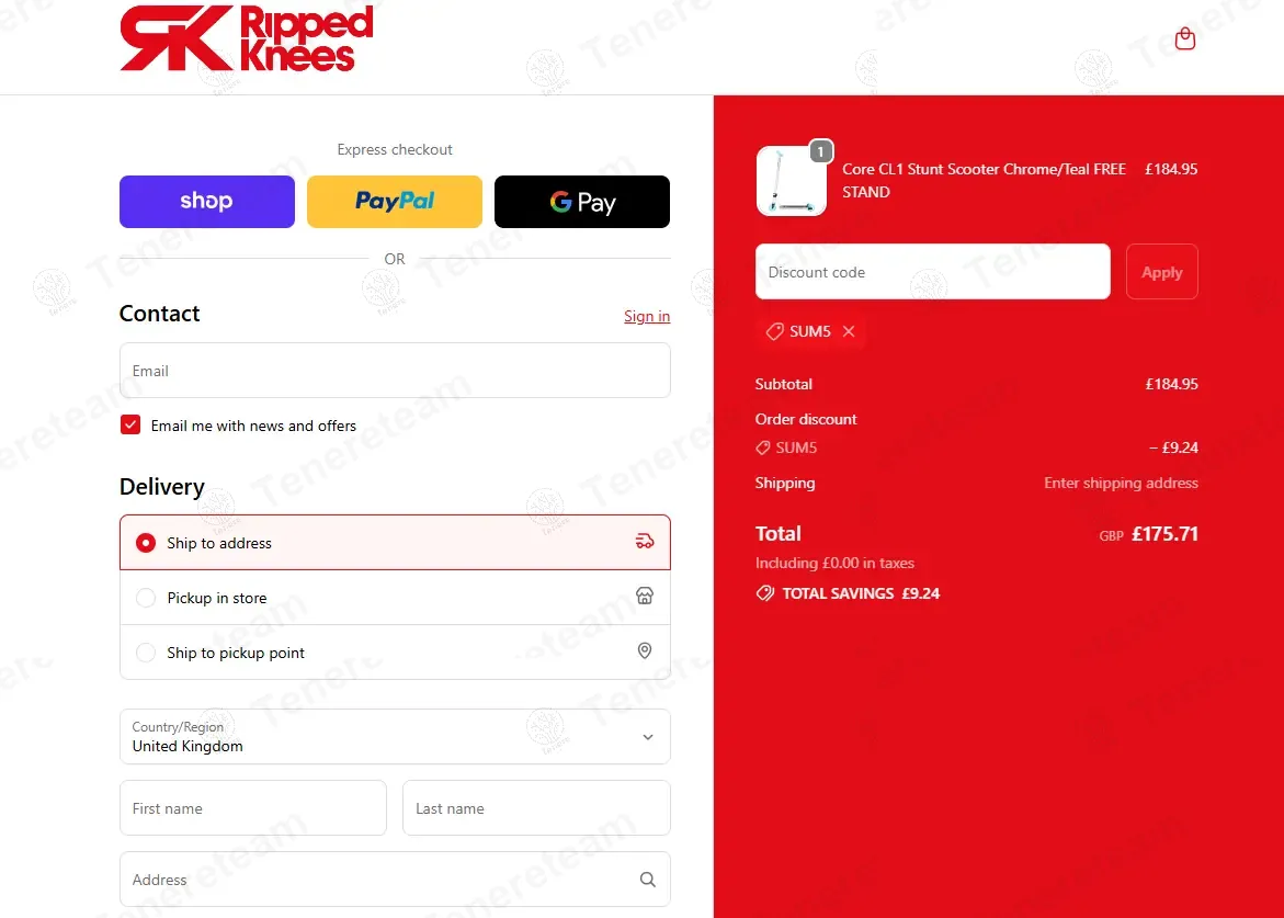 Ripped Knees coupon code: 5% off with SUM5. Tested and valid as 8 months ago.