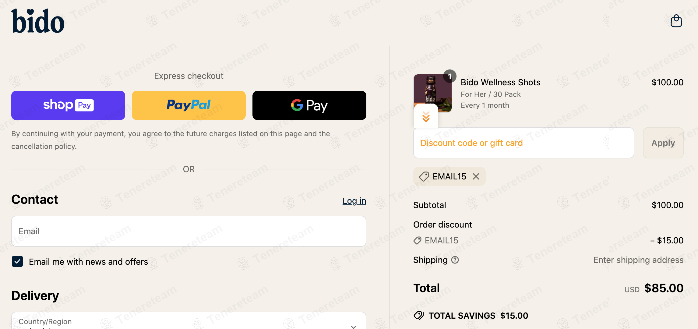 It’s Bido coupon code: 15% off with EMAIL15. Tested and valid as 1 year ago.