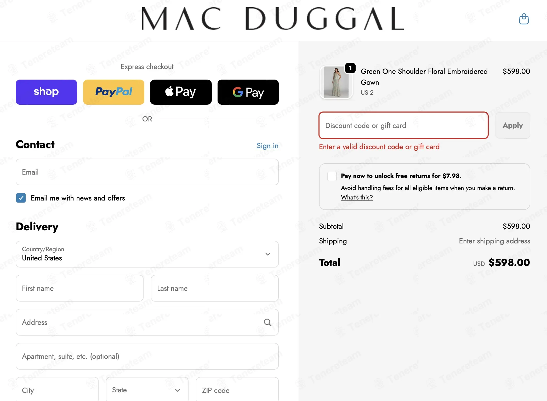 Mac Duggal coupon code: 10% off with WELCOME47GKBPS8. Tested and valid as 3 months ago.
