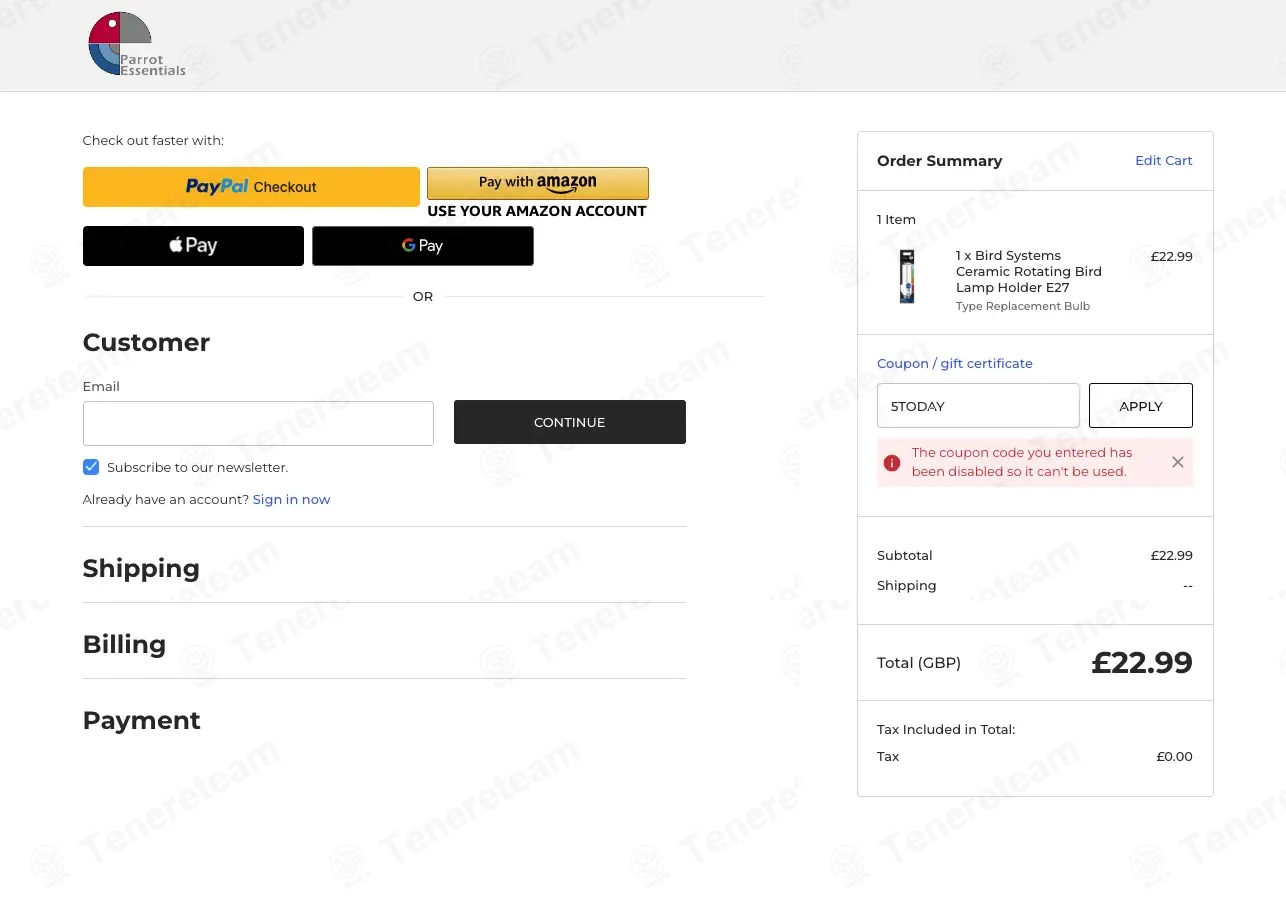 Parrot Essentials UK coupon code: 5% off with 5TODAY. Tested and valid as 3 months ago.