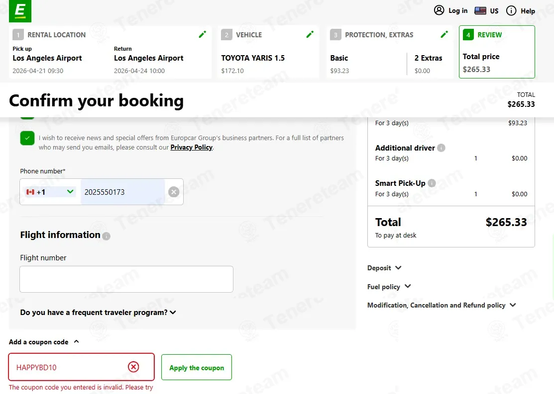 Europcar coupon code: 10% off with HAPPYBD10. Tested and valid as 2 days ago.