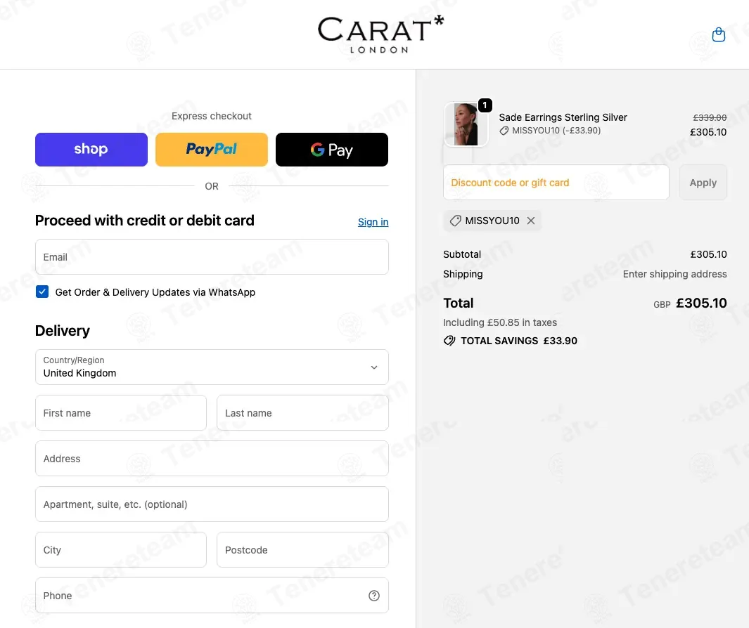 Carat London coupon code: 10% off with MISSYOU10. Tested and valid as 2 weeks ago.