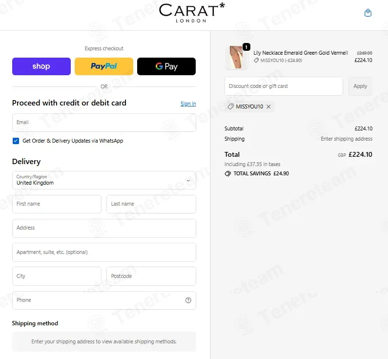 Carat London coupon code: 10% off with MISSYOU10. Tested and valid as 2 weeks ago.