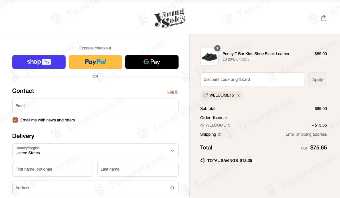 Young Soles coupon code: 15% off with WELCOME15. Tested and valid as 1 year ago.