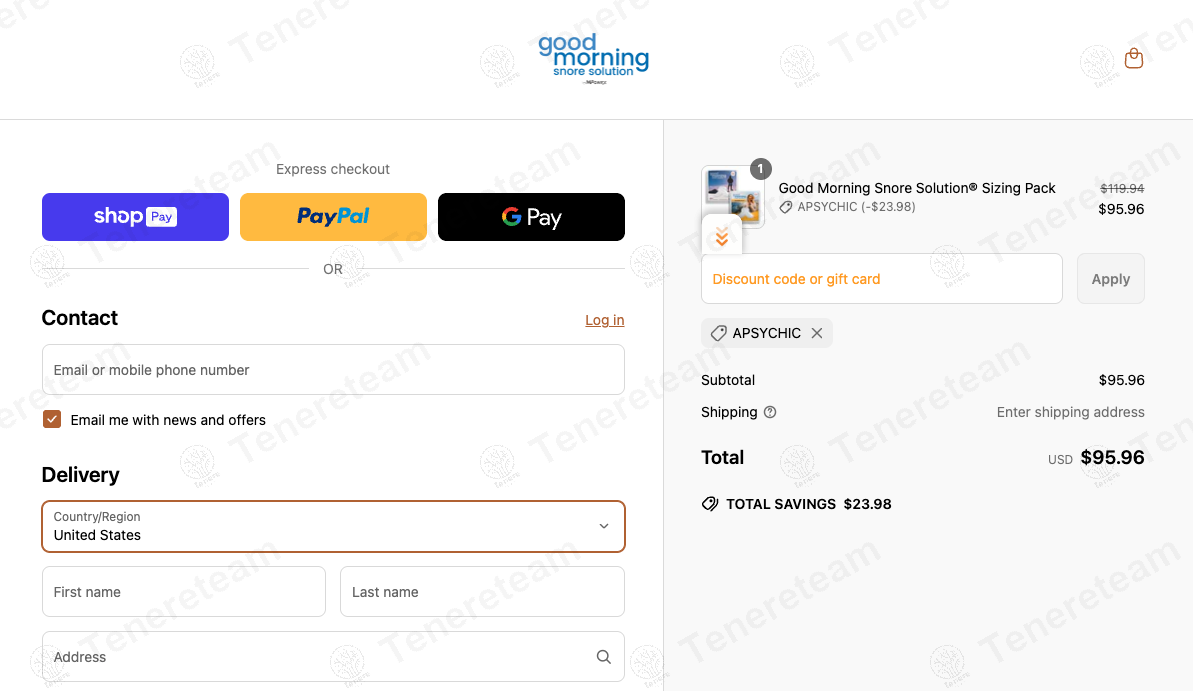 Good Morning Snore Solution coupon code: 20% off with APSYCHIC. Tested and valid as 8 months ago.