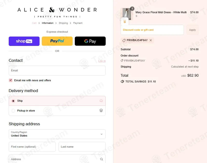 Alice & Wonder apply coupon code