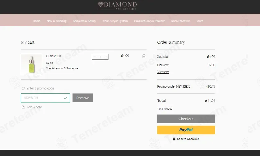 Diamond Nail Supplies coupon code: 15% off with NEWBIE15. Tested and valid as 1 week ago.
