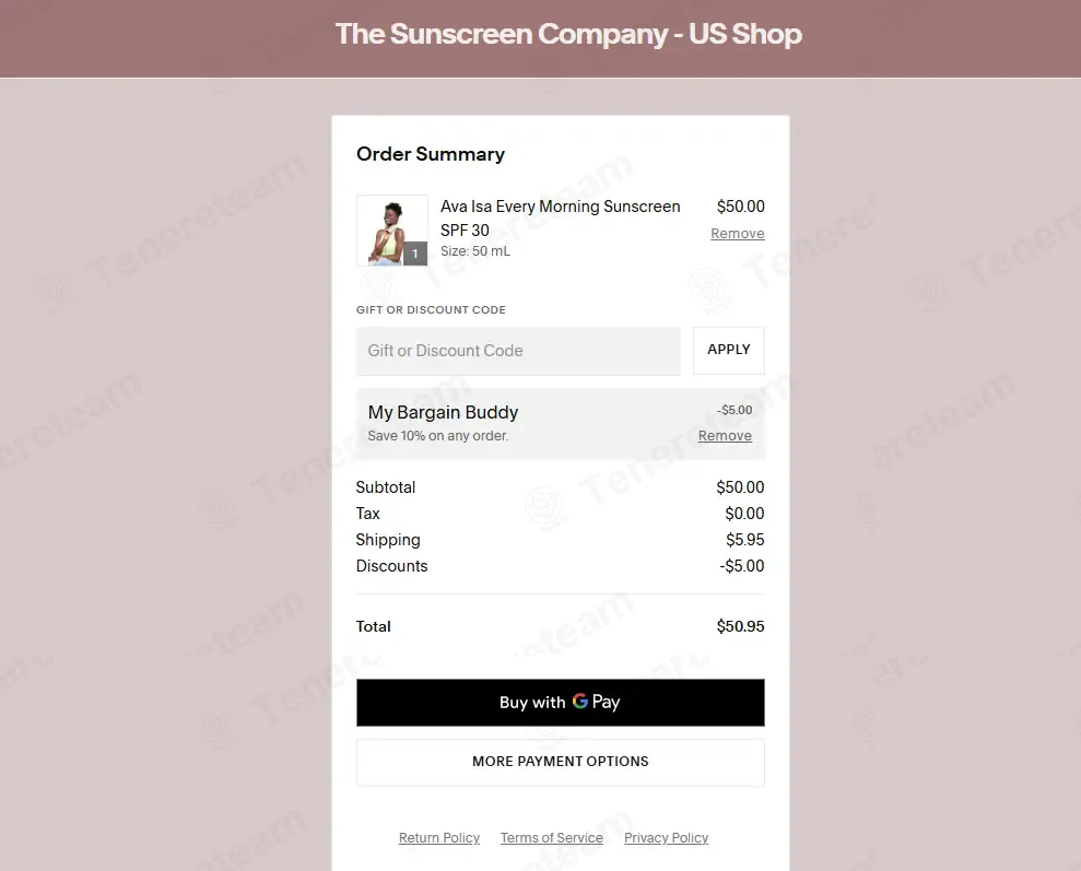 The Sunscreen Company coupon code: 10% off with MBB10TSC. Tested and valid as 3 weeks ago.