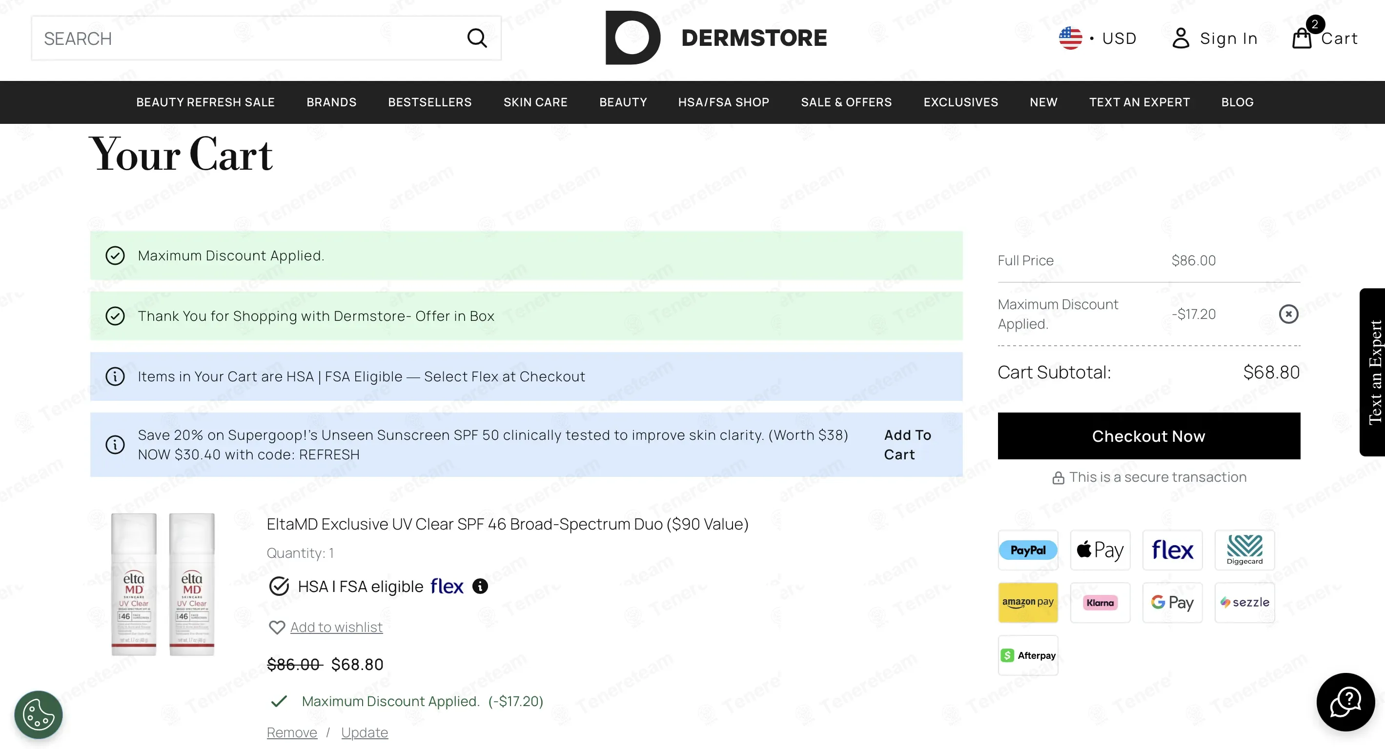 SkinCareRx coupon code: 20% off with refresh. Tested and valid as 4 days ago.