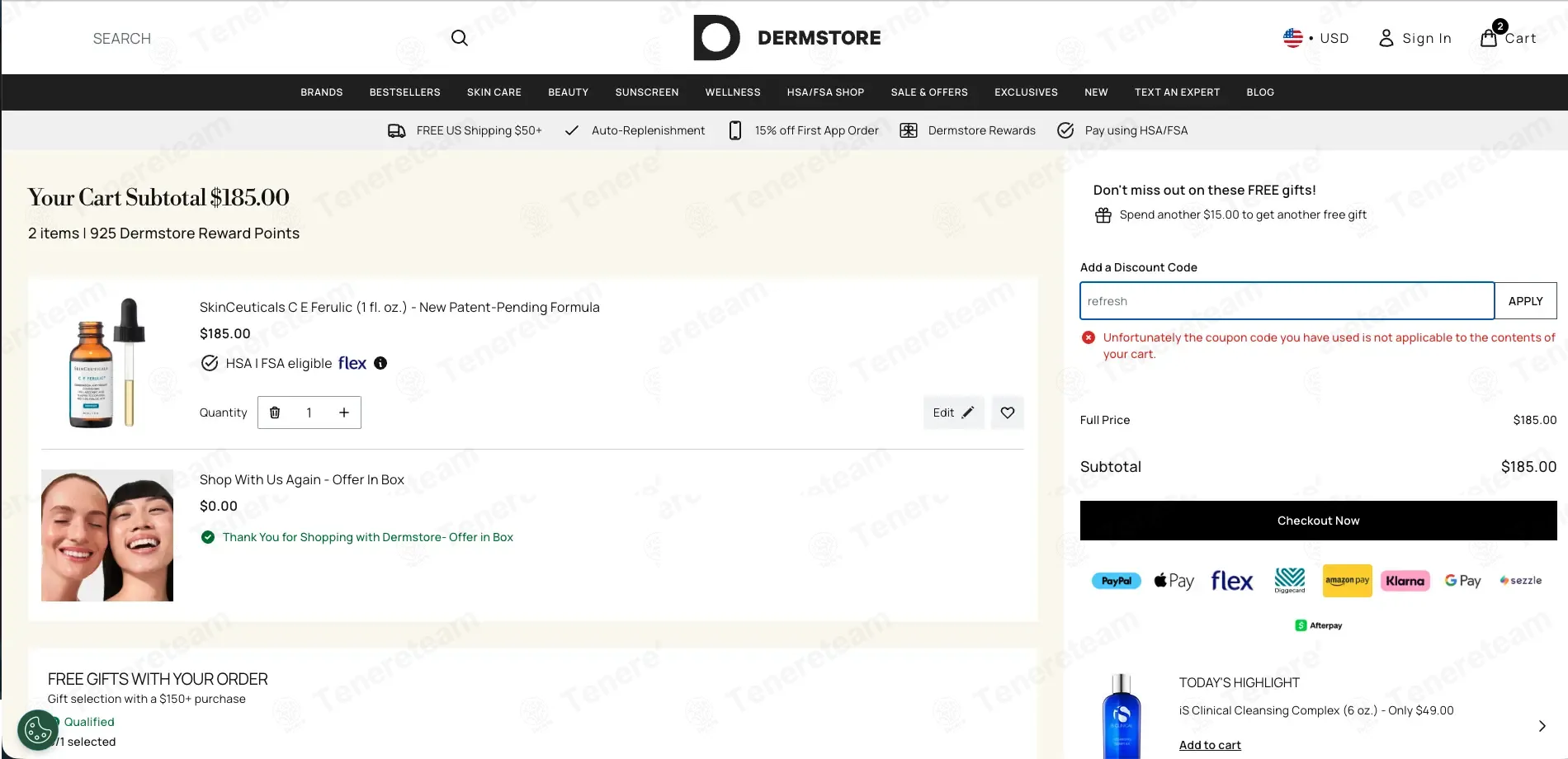 SkinCareRx coupon code: 20% off with refresh. Tested and valid as 4 days ago.