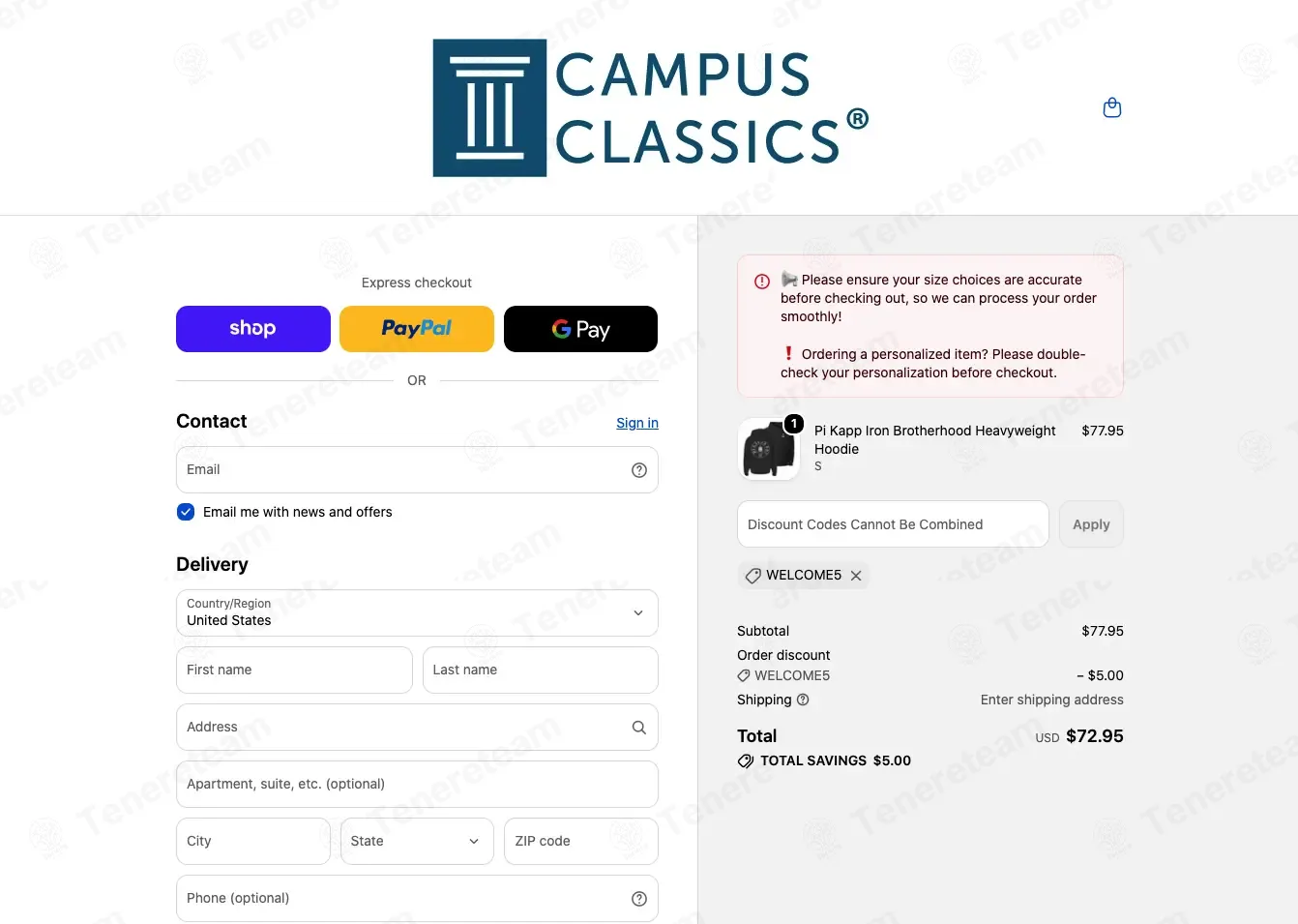 Campus-Classics.com coupon code: $5 off with WELCOME5. Tested and valid as 5 days ago.