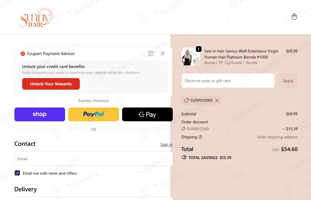 Sunny Hair Extensions coupon code: 22% off with SUNNY2049. Tested and valid as 2 months ago.