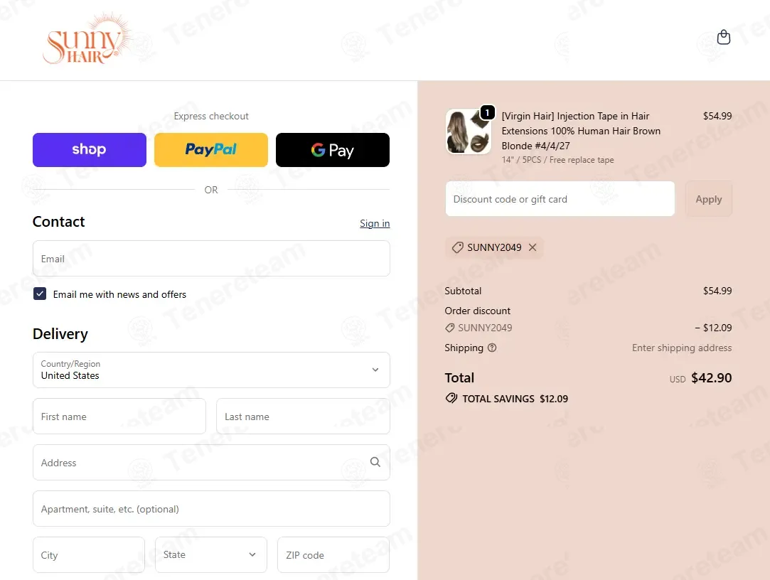 Sunny Hair Extensions coupon code: 22% off with SUNNY2049. Tested and valid as 2 months ago.