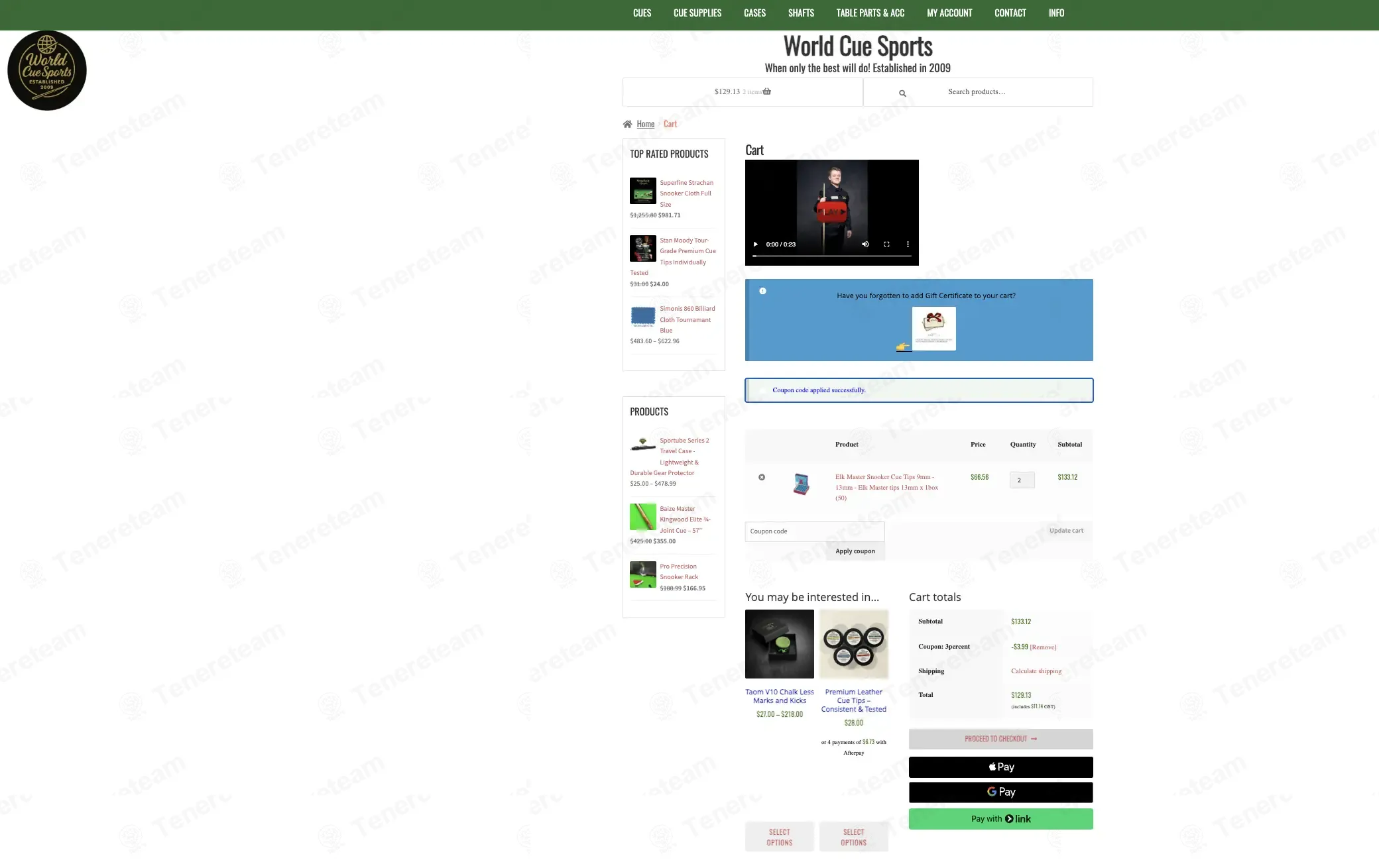 World Cue Sports coupon code: 3% off with 3percent. Tested and valid as 5 months ago.