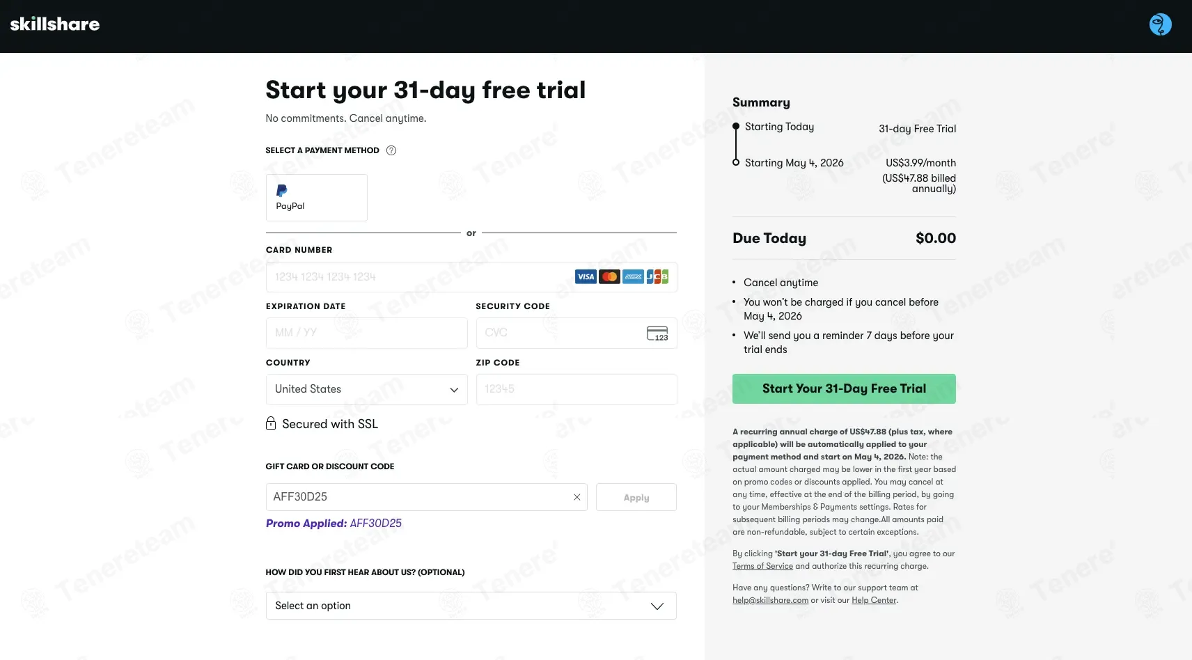 Skillshare coupon code: 100% off with AFF30D25. Tested and valid as 2 weeks ago.
