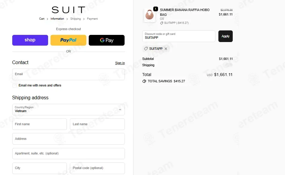 Suitnegozi coupon code: 20% off with SUITAPP. Tested and valid as 4 weeks ago.