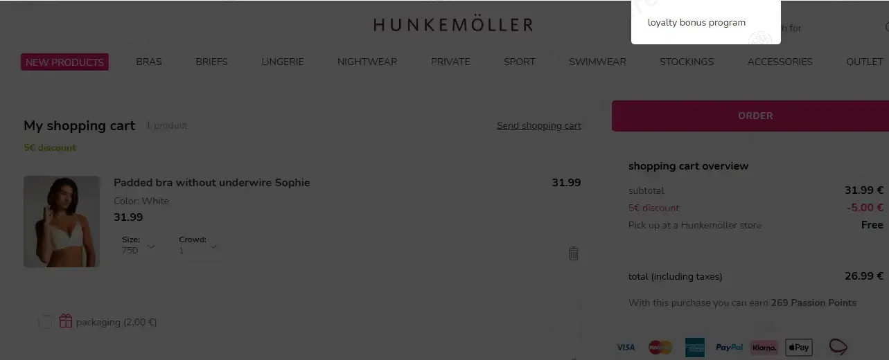 Hunkemoller DE coupon code: €5 off with THANKS5EUR. Tested and valid as 1 year ago.